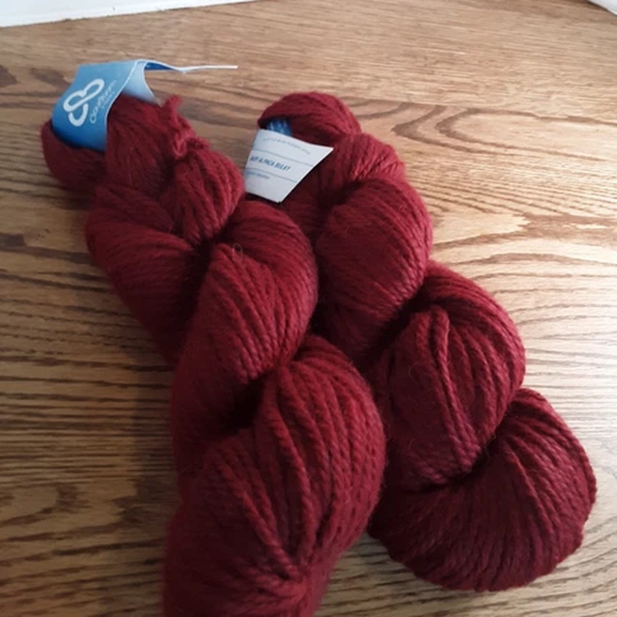 LOT OF 2 Cloudborn 100% Baby Alpaca Bulky Garnet Heather Red Yarn Skein Hanks