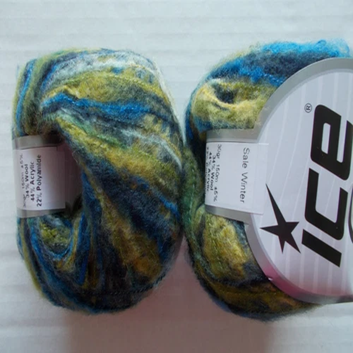 Winter wool blend yarn by Ice Yarns, navy blue green, lot of 2, (165 yds ea)