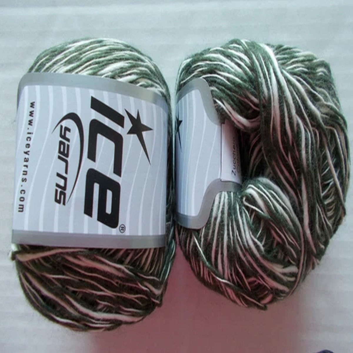 Zucchero Cotone cotton yarn by Ice Yarns, khaki white, lot of 2 (192 yds ea)