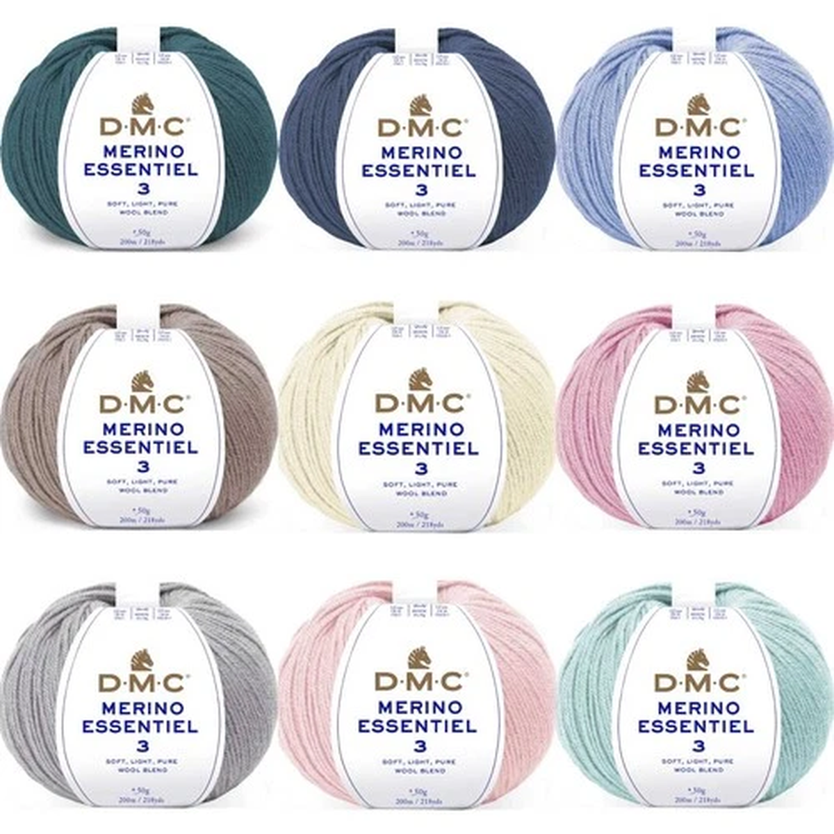 10x DMC Merino Essentiel-3 yarn made from 50% Merino wool & 50% acrylic
