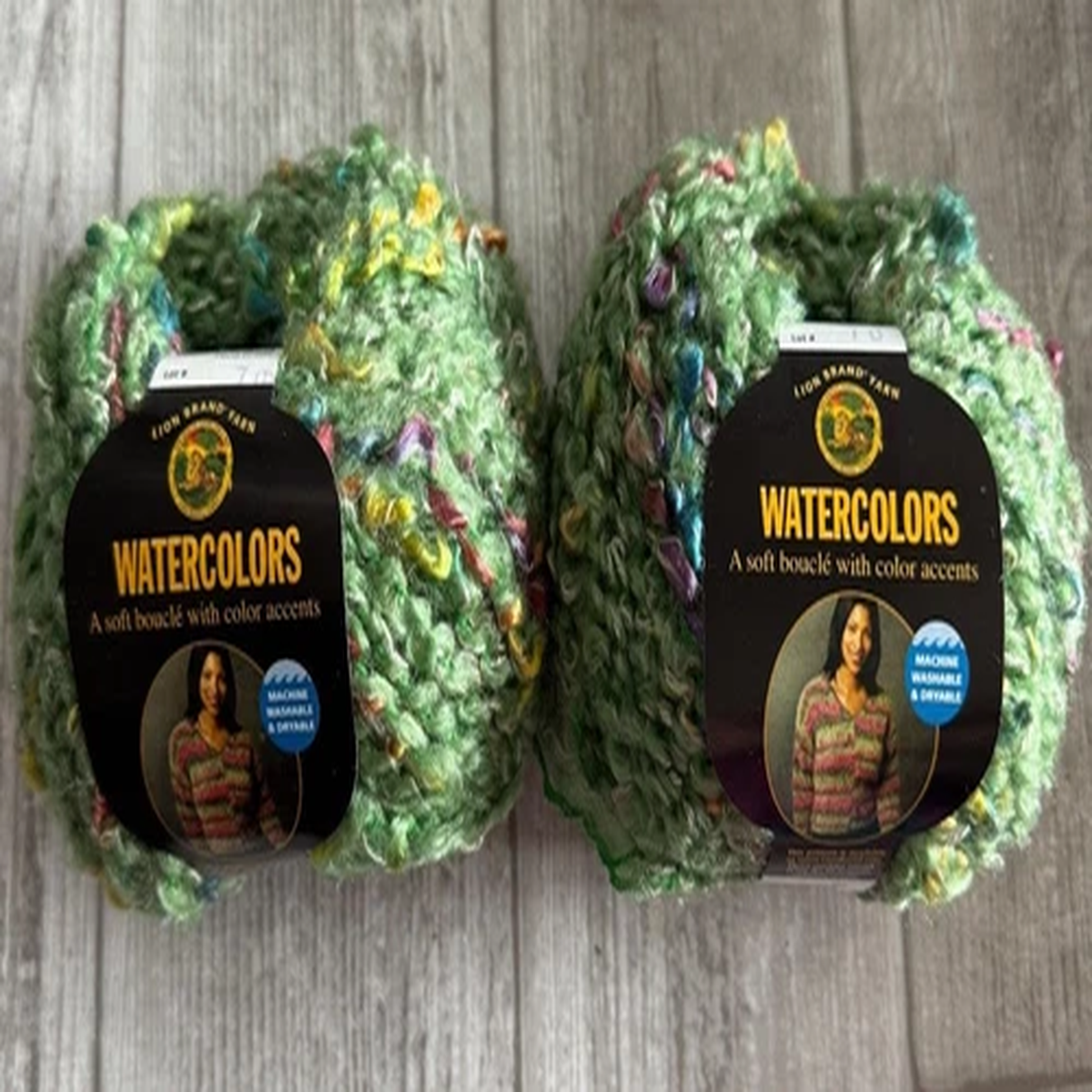 2 Lion Brand Watercolors Yarn #373 Pond Green 65% Acrylic 35% Merino 55 yds each
