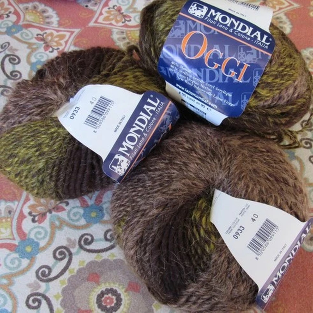 3 SKEIN LOT MONDIAL OGGI Yarn Acrylic/Wool/Mohair 50g 99yd Brown Olive Bulky