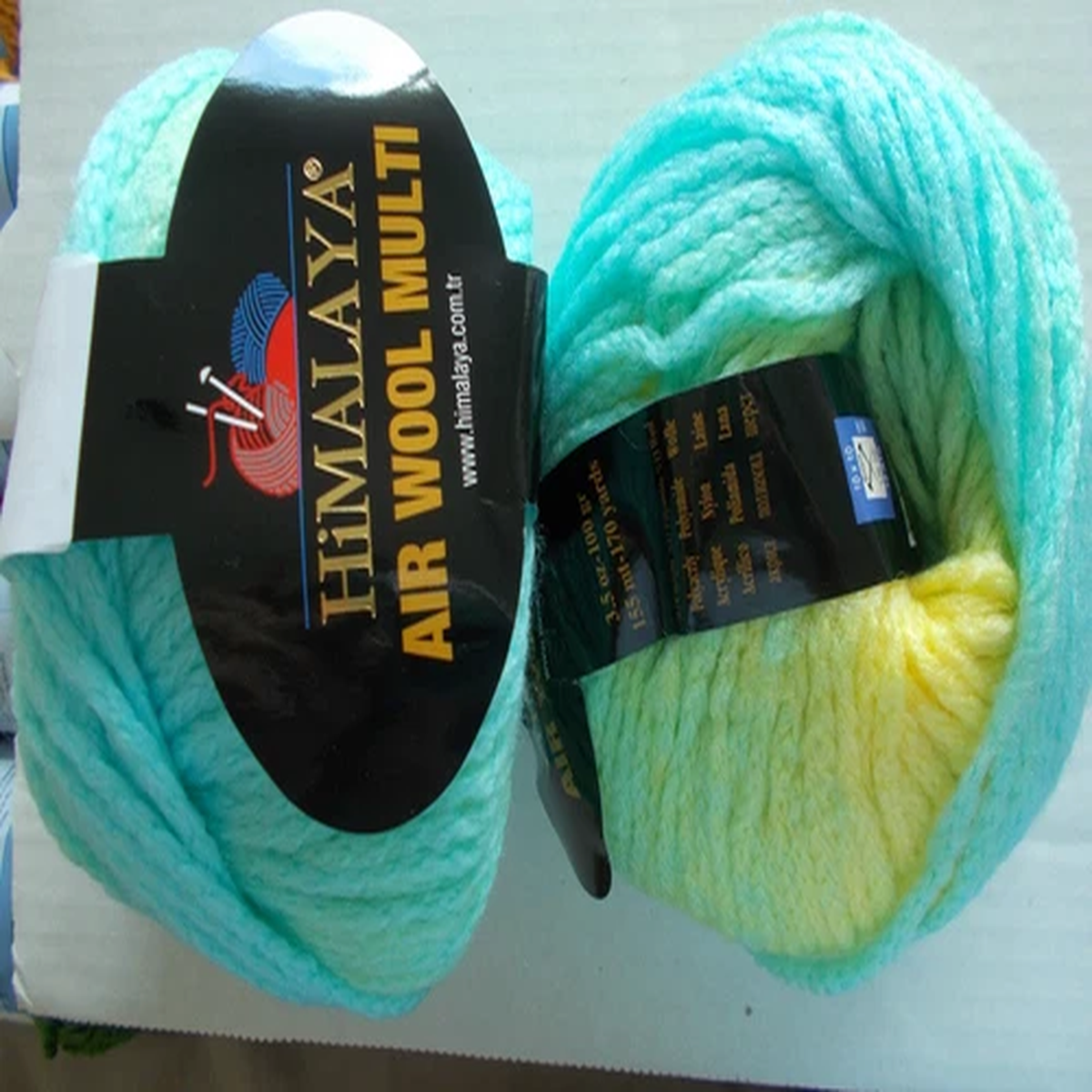 Himalaya Air Wool Multi, bulky wool blend yarn,aqua/yellow, lot of 2(170 yds ea)