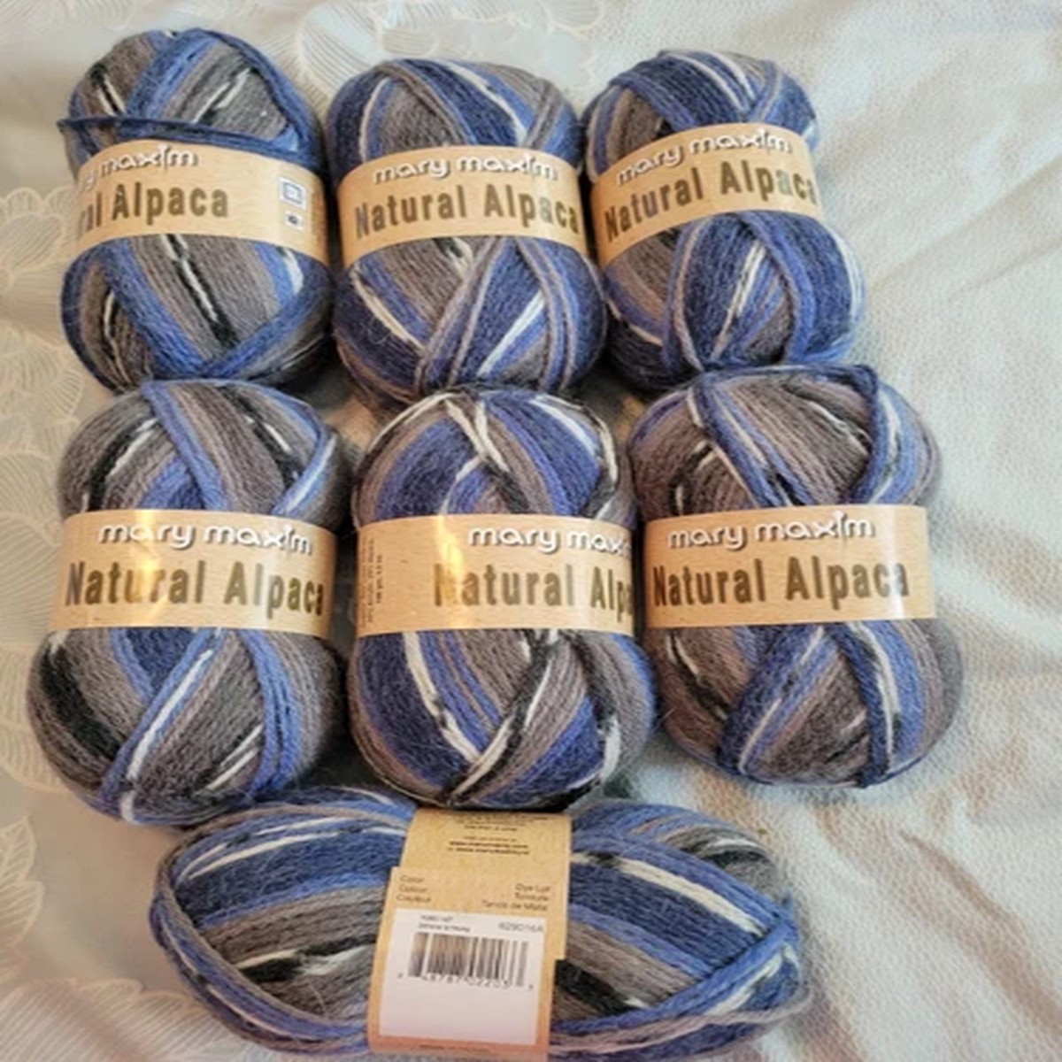 Mary Maxim Natural Alpaca Yarn Tweed Denim Stripe lot of 7 skeins 3.5 oz ea