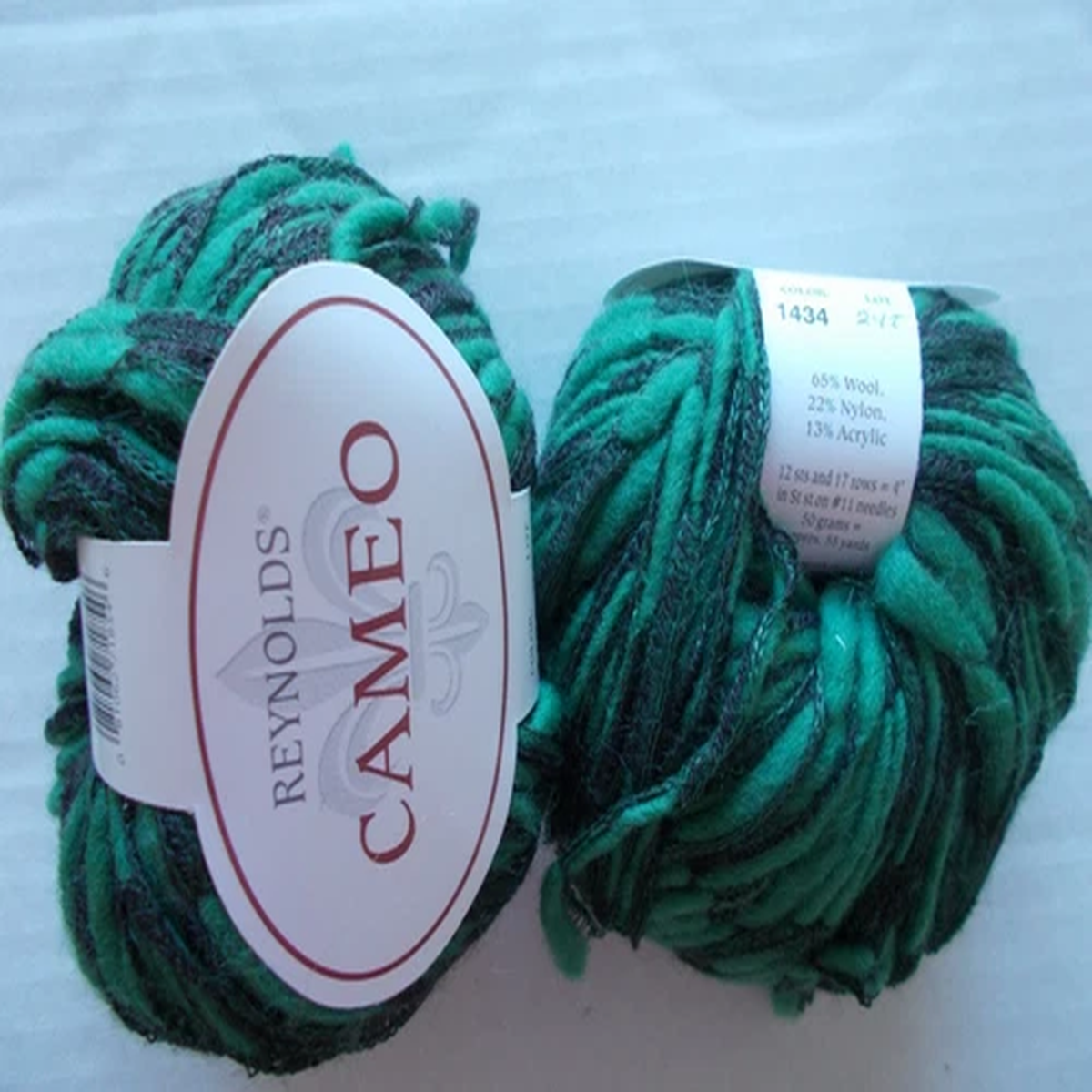Reynolds Cameo wool blend twist fashion yarn, Green/black, lot of 2 (55 yds ea)