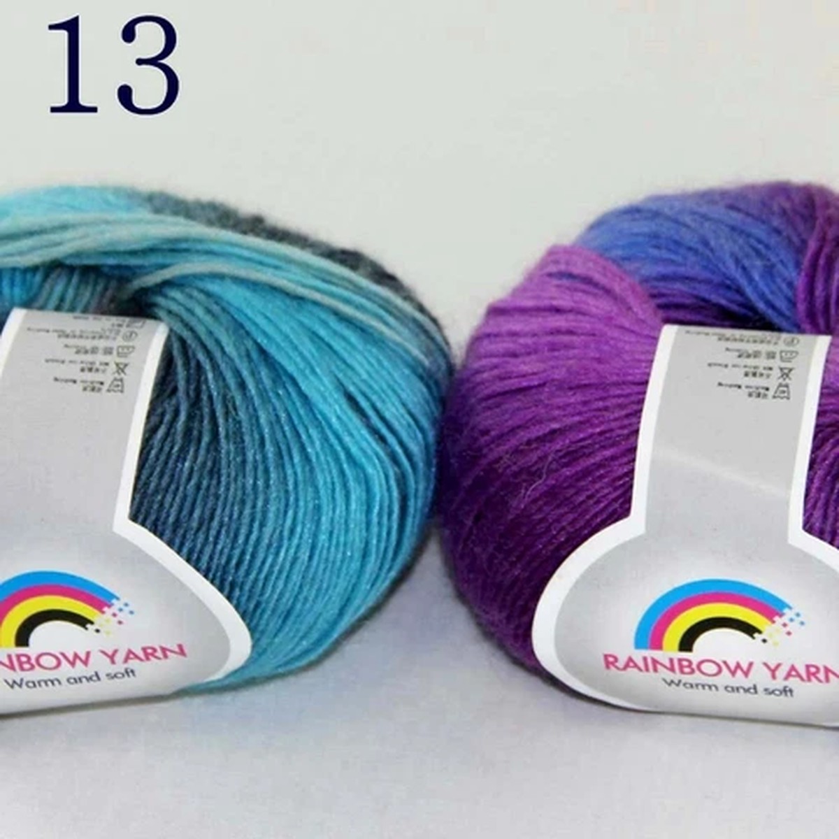 Sale 2Ballsx50gr Colorful Rainbow Rug Shawl Cashmere Wool Hand Crochet Yarn 13