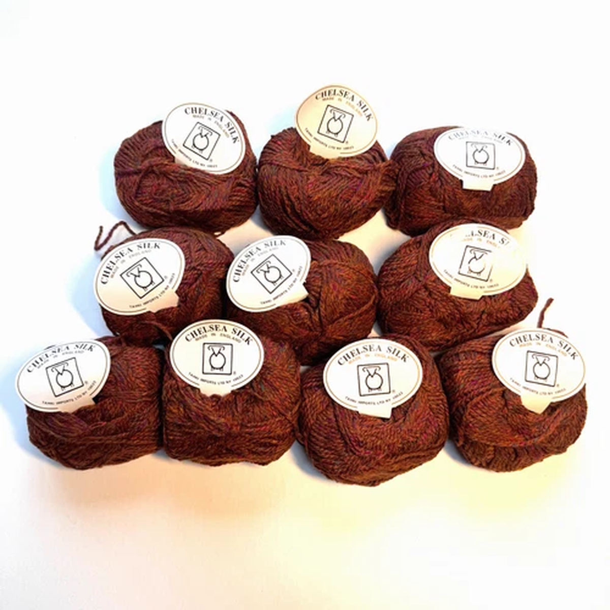 VTG CHELSEA SILK YARN - "185A Gold" 10 Balls Silk/Wool 105 yds ea Aran NOS