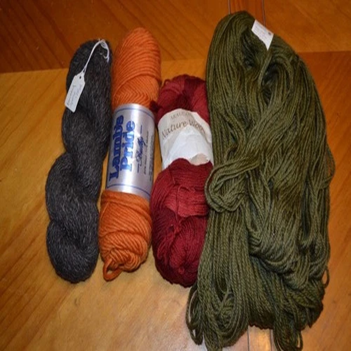 wool yarn lot, 4 hanks / skeins, mixed brands