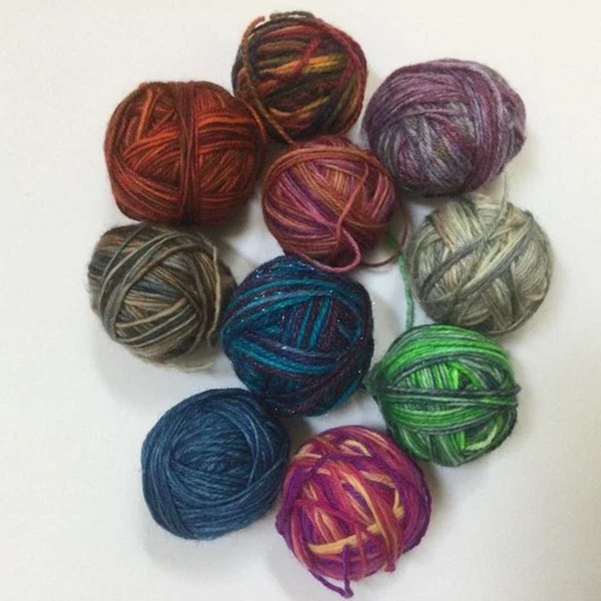 10 Mini Merino Blend Sock Yarn Balls, Various Brands and Colors, 100 grams
