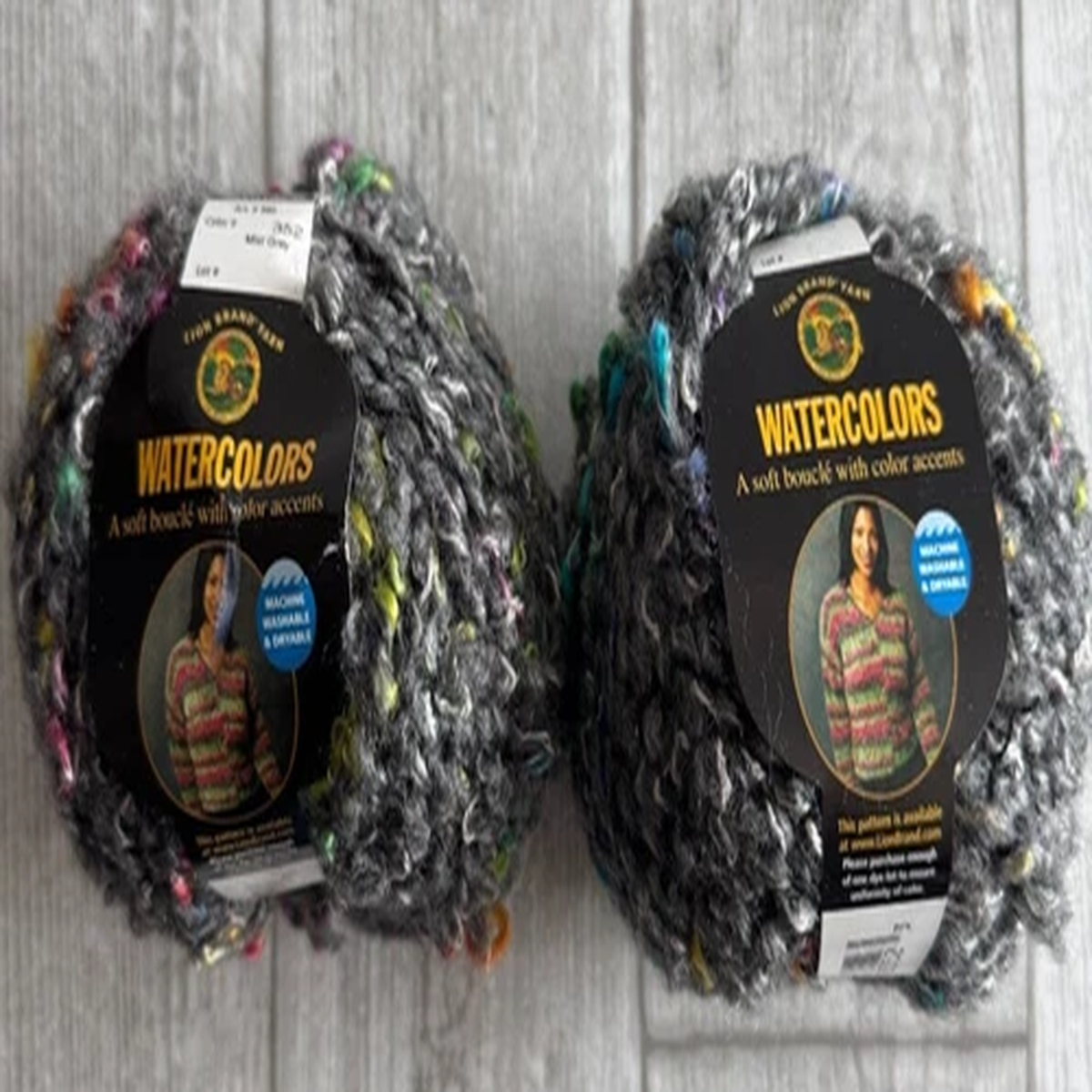 2 Lion Brand Watercolors Yarn #372 Mist Grey 65% Acrylic 35% Merino 55 yds each