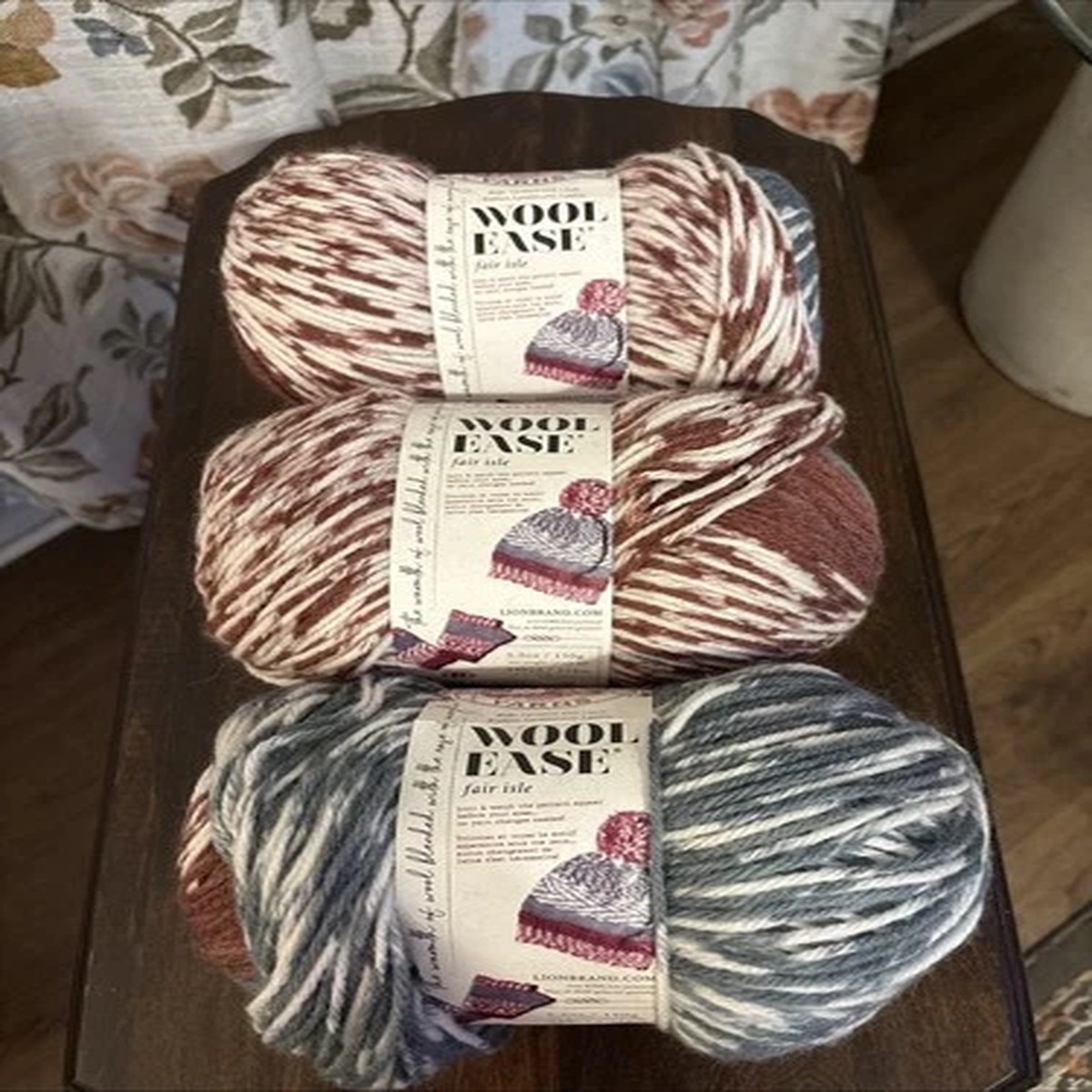 (3 Pack) Lion Brand Yarn Wool Ease Fair Isle Yarn, Merlot/Charcoal. 629. 201DE