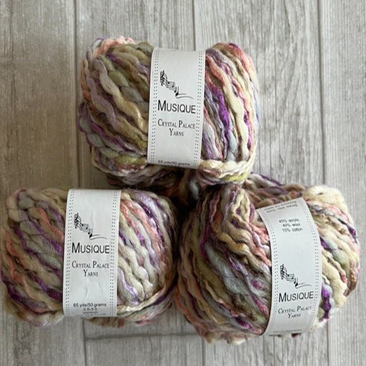 3 (Three) Crystal Palace Yarns Musique Monet 9785 Wool Blend 65 yds ea. NEW