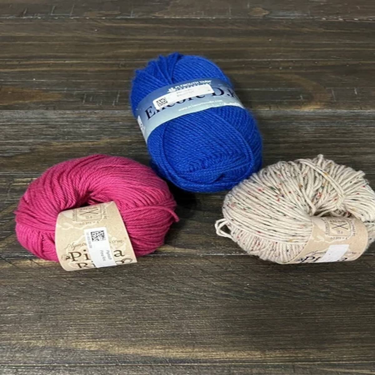 New 3 Skeins Of Plymouth Wool Yarn Blue Pink Multi Beige
