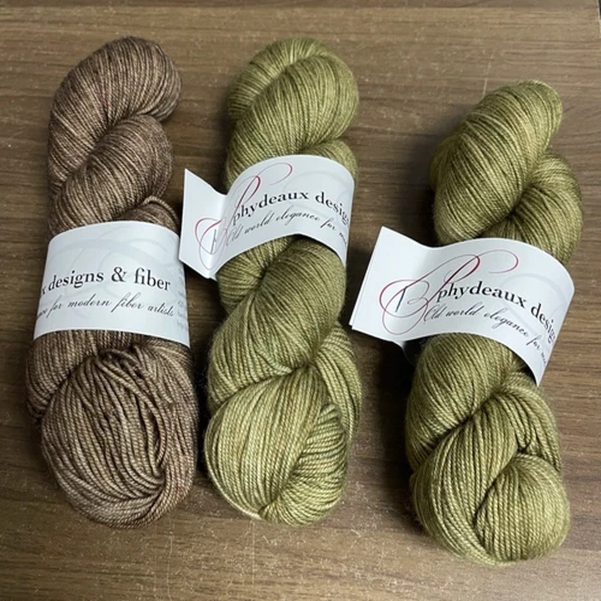 Phydeaux Designs Yarn Set Of 3 Olive Green and Brown 420 Yards Cashmere Wool