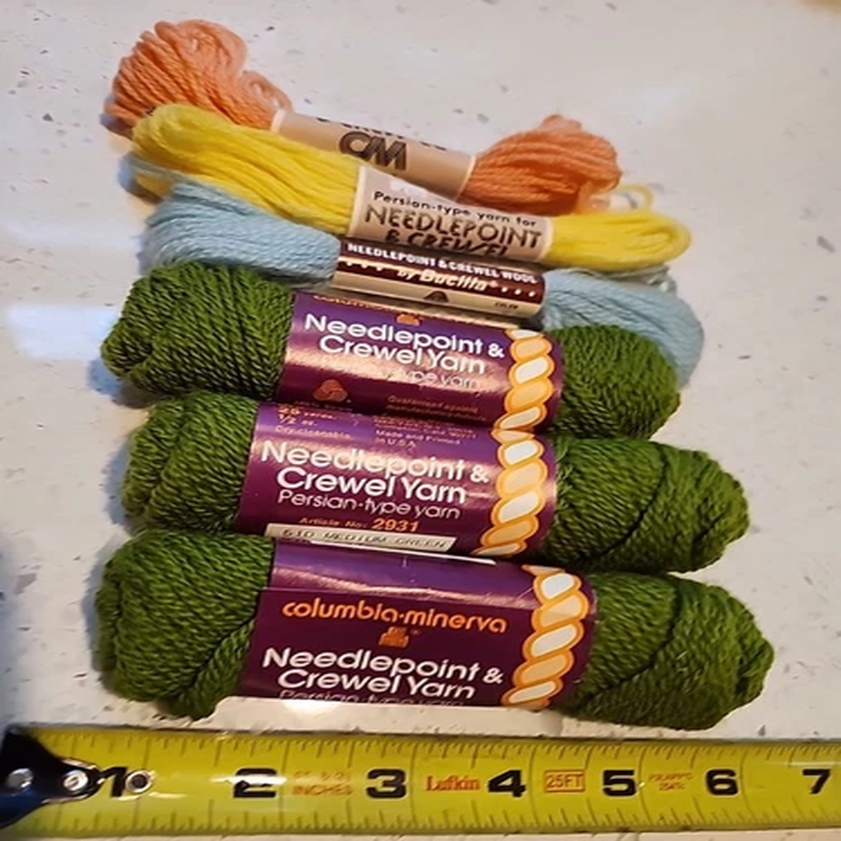 Vintage Needlepoint And Crewel Yarn Green Yellow Blue Peach