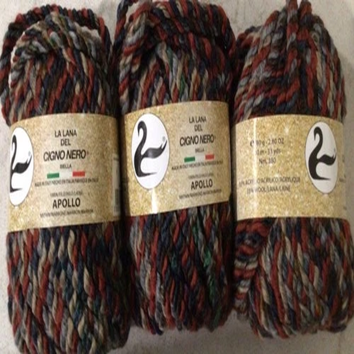 3 Skein Lot Italian Virgin Wool Yarn La Lana Del Cigno Nero Biella Apollo #3663