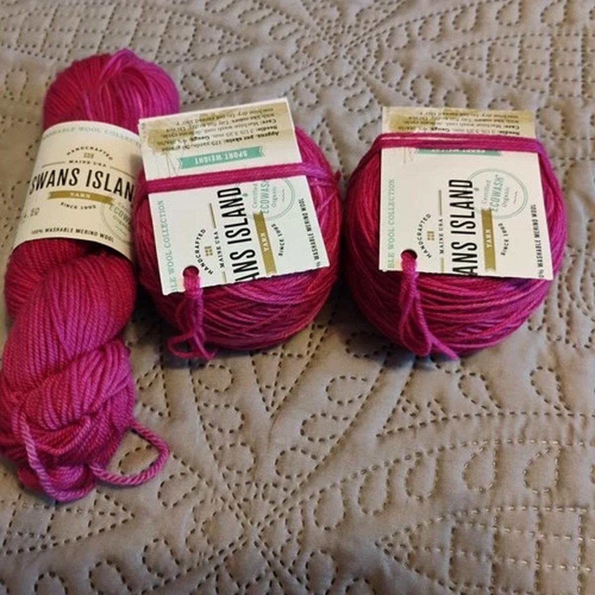 3 Skeins -- Swans Island Washable Wool Collection Sport Yarn, Colorway Magenta