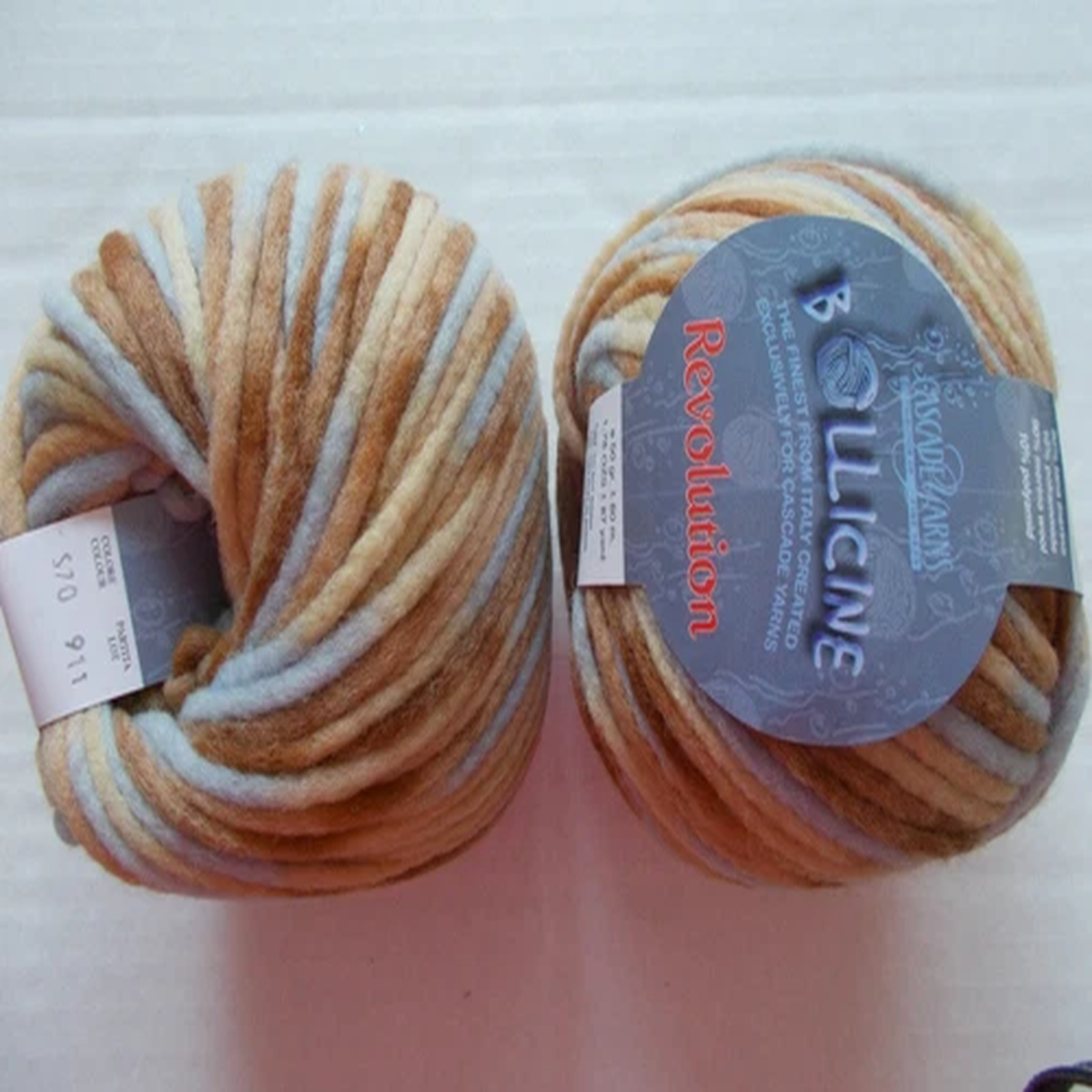 Cascade Yarns Bollicine Revolution wool yarn, brown/gray, lot of 2 (87 yds each)