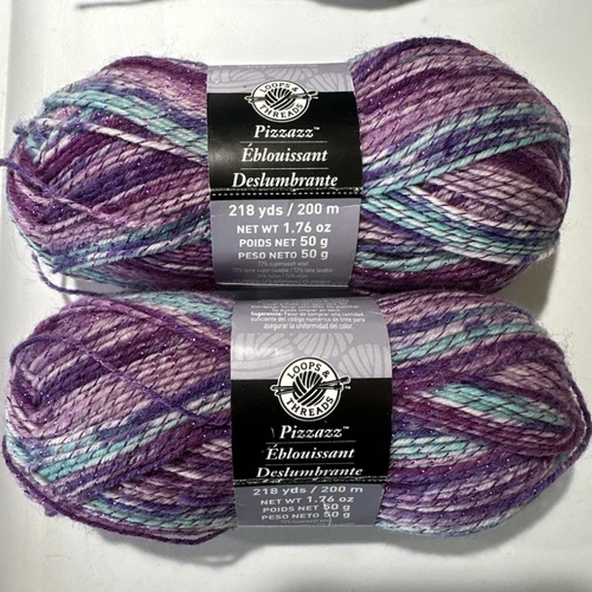 LOT of 2 PIZZAZZ in PURPLE MULTI by LOOPS &THREADS 218yds 1.76oz Superwash Wool