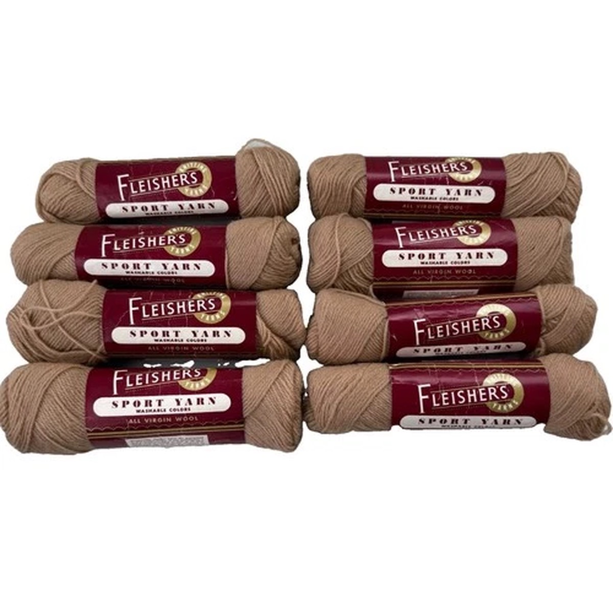 Lot Of 8 Fleisher's Sport Yarn 100% Virgin Wool Knitting Crochet Made In USA VTG
