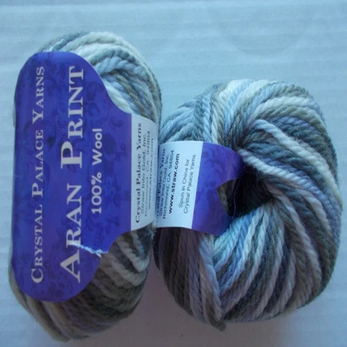 Crystal Palace Aran Print 100% wool, Gray/tan tones, lot of 2 (102 yds each)