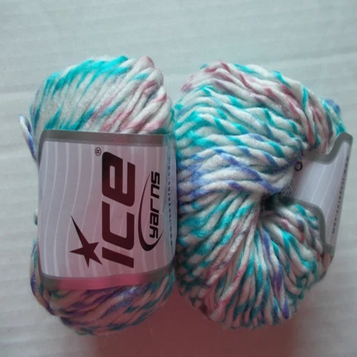 Ice Yarns Baby Twist wool blend yarn, aqua/lavender/pink, lot of 2 (77 yds ea)