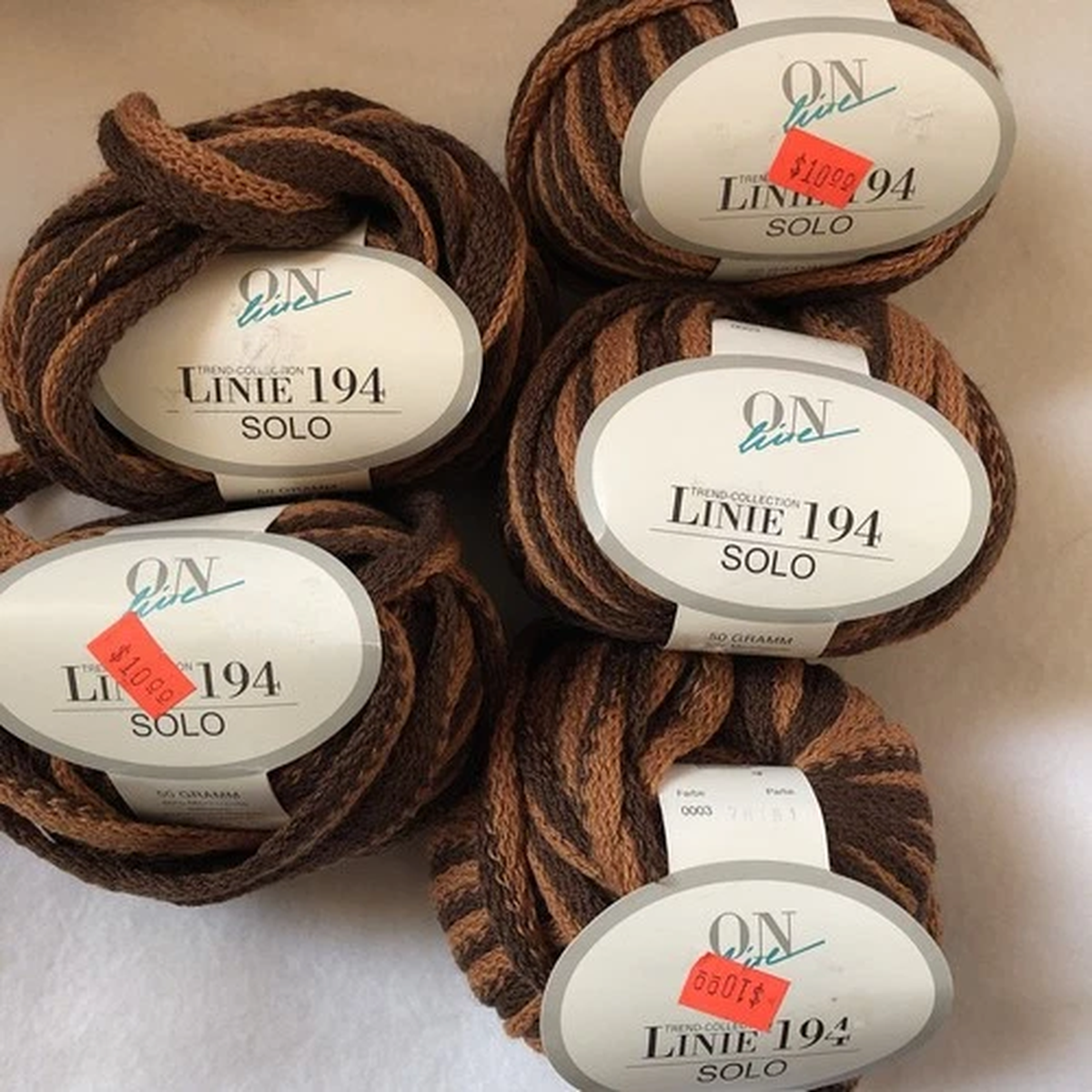 LOT OF 5- On Line Linie 194 Solo 50% Merino Wool blend Yarn 50gr ea-BROWN