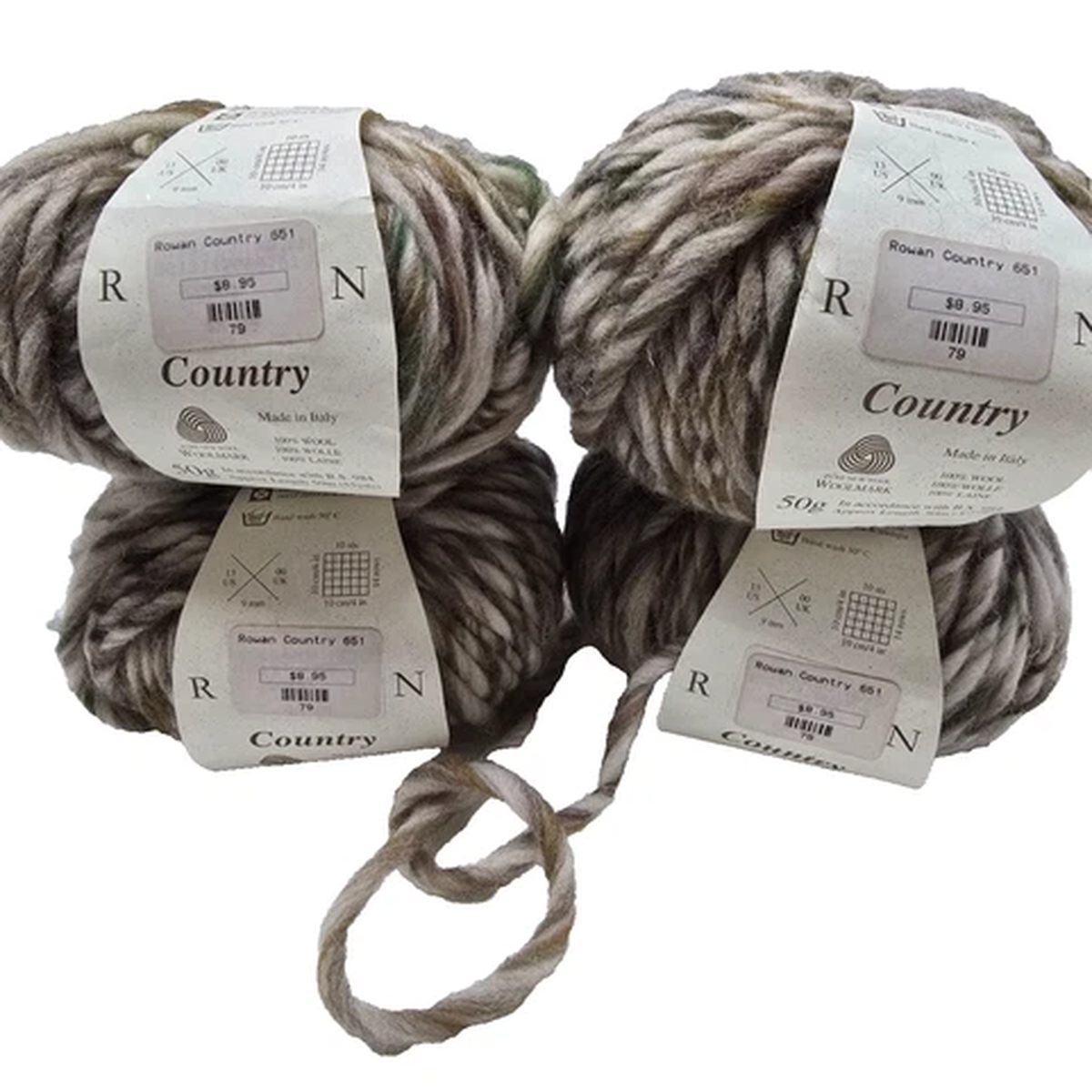 Rowan Country Bulky Wool Italian Made Yarn. Lot of 4 Earthtones .50g 55 yd each.