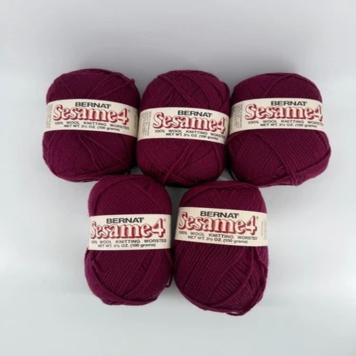 Vintage Bernat Sesame4 Yarn Lot of 5 Burgundy 100% Wool Worsted Sweater Quantity
