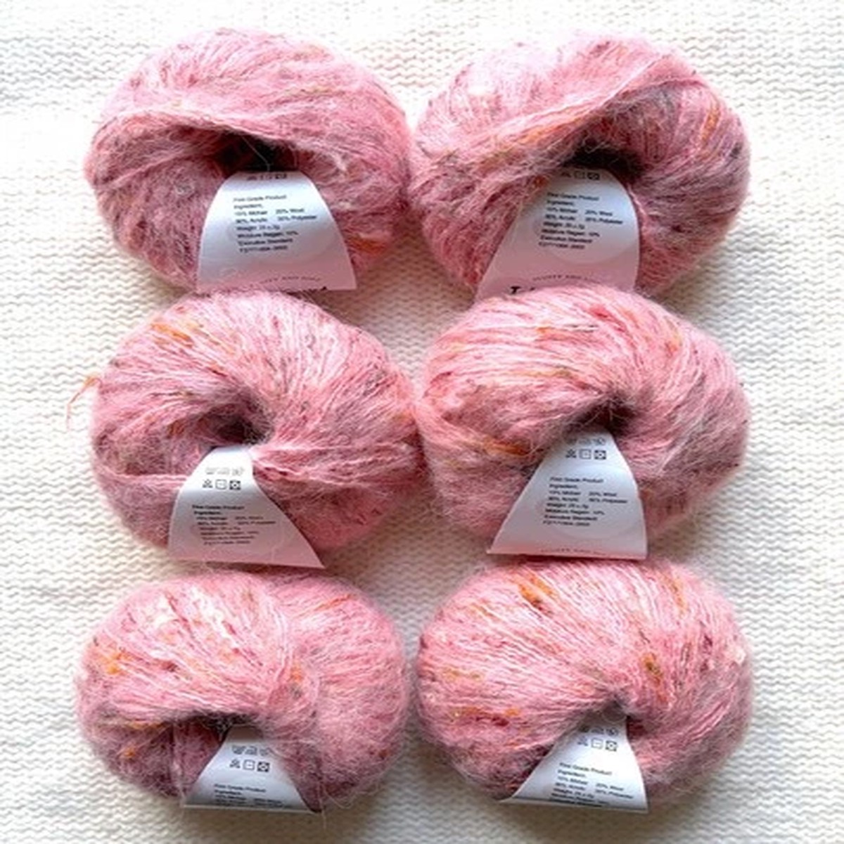 6 balls x 25g Mohair Wool yarn : Mohair + Wool + Acrylic + Polyester : 04 Pink