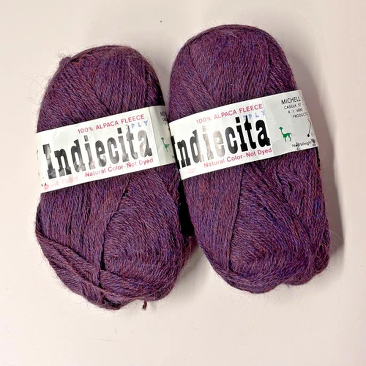 Alpaca Yarn Indiecita Plymouth 100% Worsted 2 Skeins Natural Undyed Purple Peru