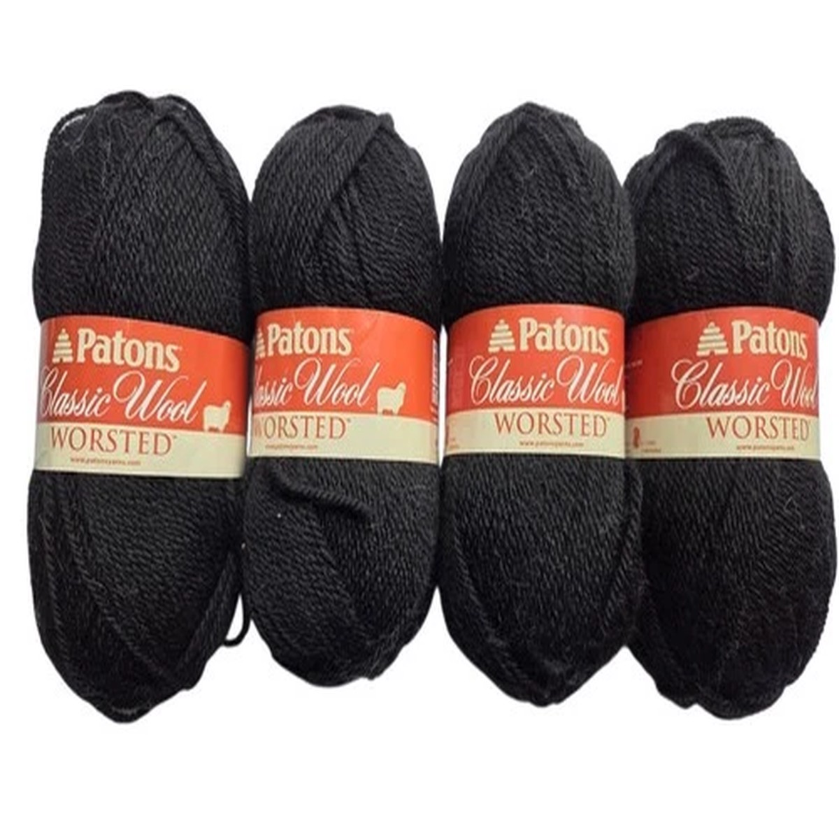 Patons Classic Wool Worsted Yarn Black 4 Skeins 3.5oz 210 yards Knit Crochet