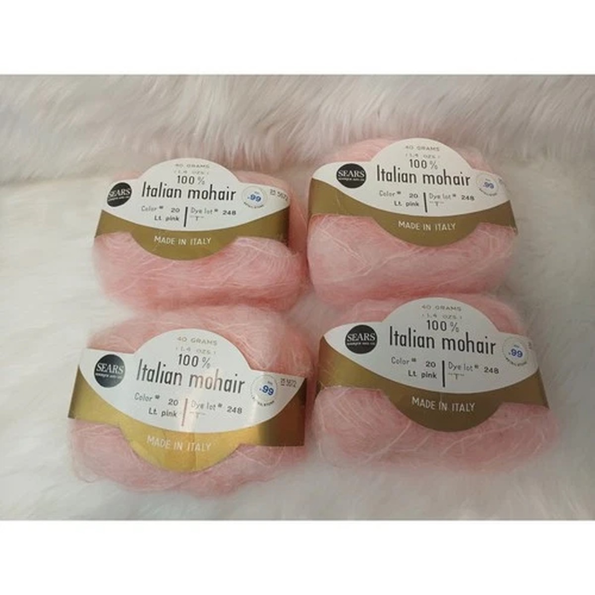 Sears Vintage 100% Italian Mohair Yarn Light Pink, lot of 4 New Old Stock