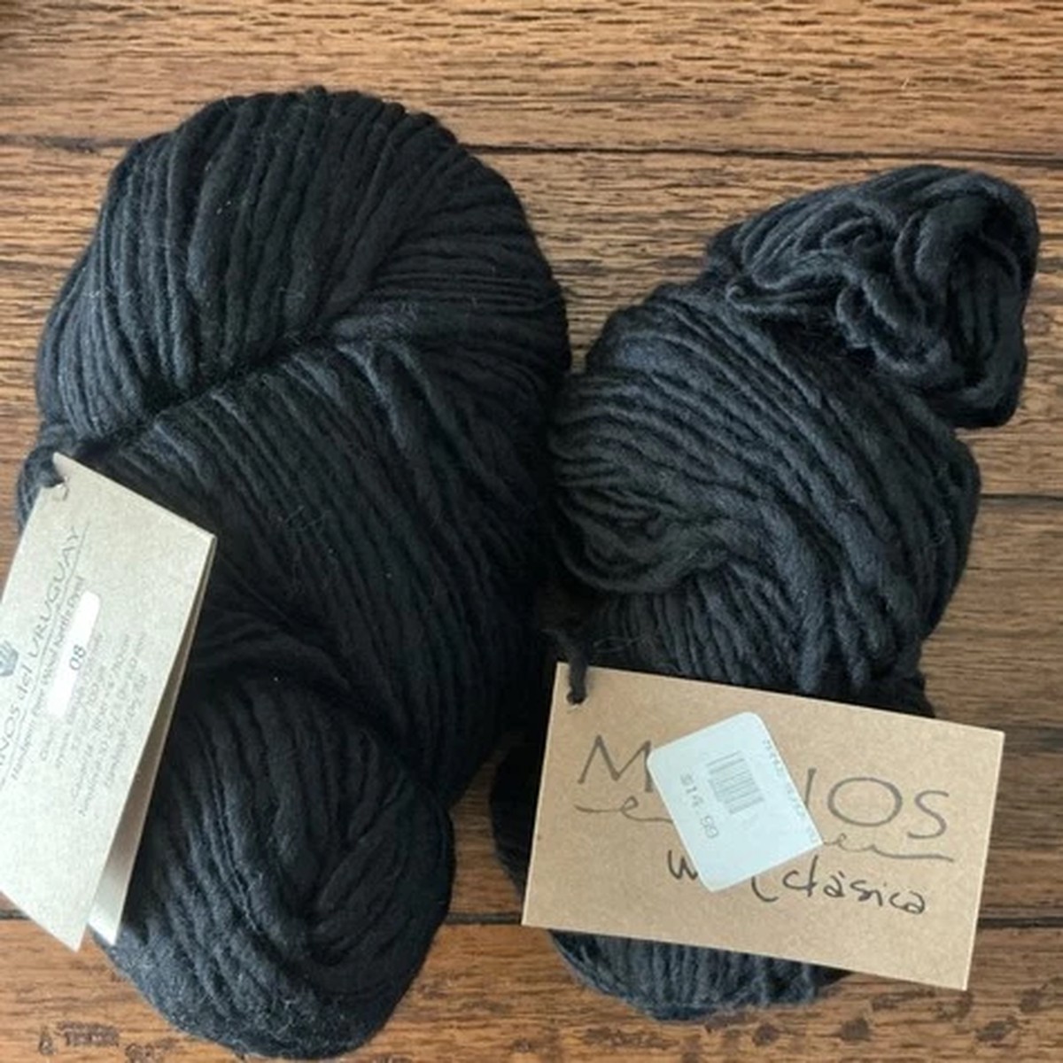 2 Hanks Manos del Uruguay Yarn Wool Clasica Color #08 Handspun Black