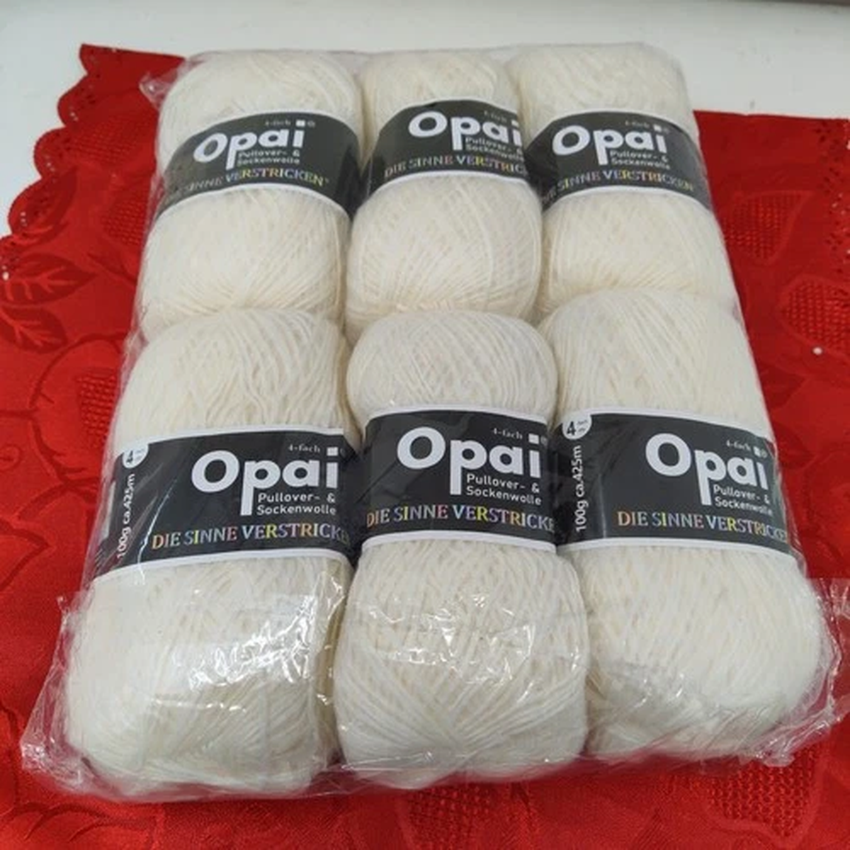 6X Opai Pullover Sockenwolle Yarn Wool Acrylic Blend Soft White New Sealed