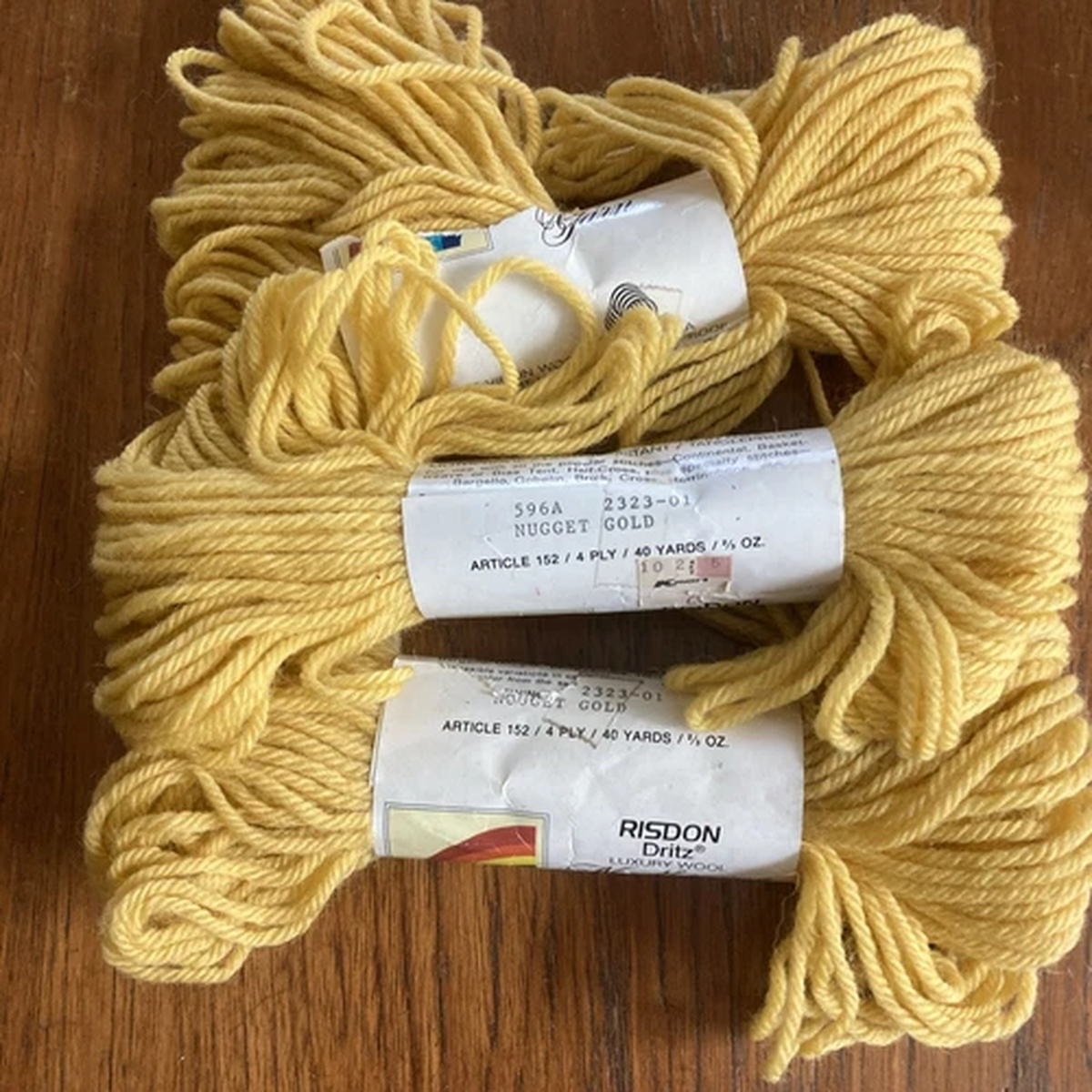 Lot of 3 Nugget Gold Risdon Dritz Luxury Wool Needlepoint Yarn 40 YD/Skein
