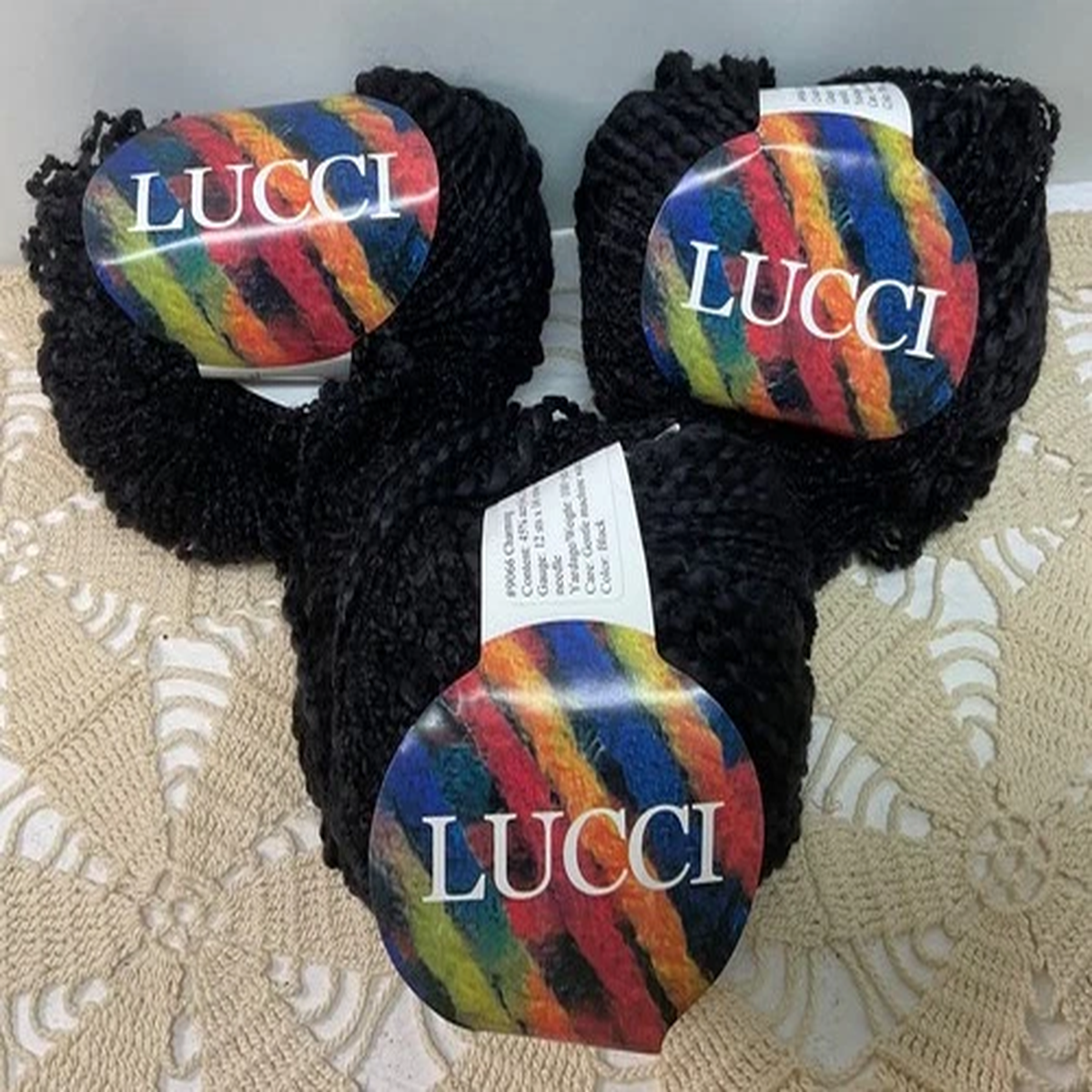 Lucci Yarns Charming Acrylic/Wool Lot of 3 Black Texture Novelty