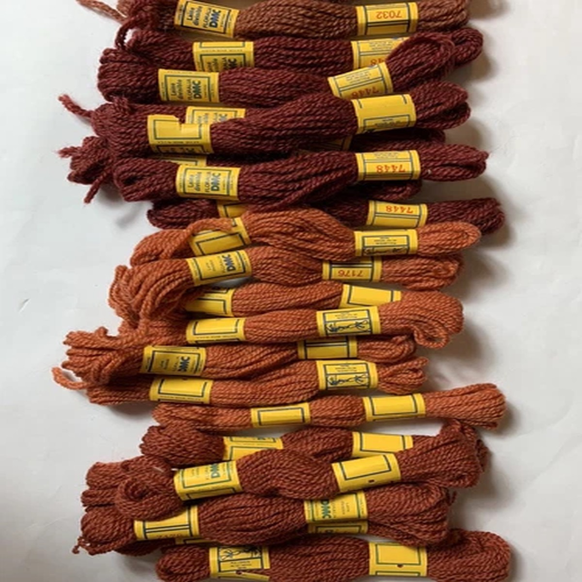 Vintage DMC Wool Yarn Laine Divisible 5 Meters Lot of 22 Brown Orange