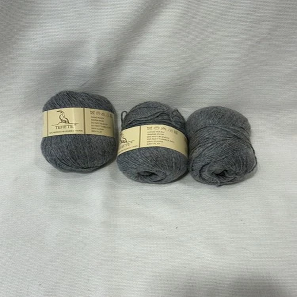 Lot 3 TEHETE Merino Blend Yarn Gray Heather 50g Skeins Wool Blend Knitting Yarn