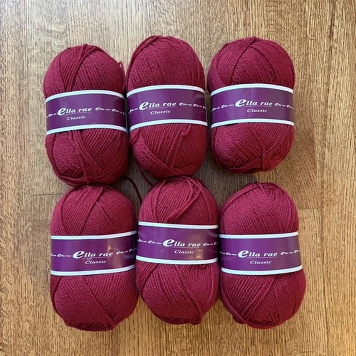 Lot of 6 Skeins Ella Rae Classic 100% Wool Yarn Color #21 Red (Retired)