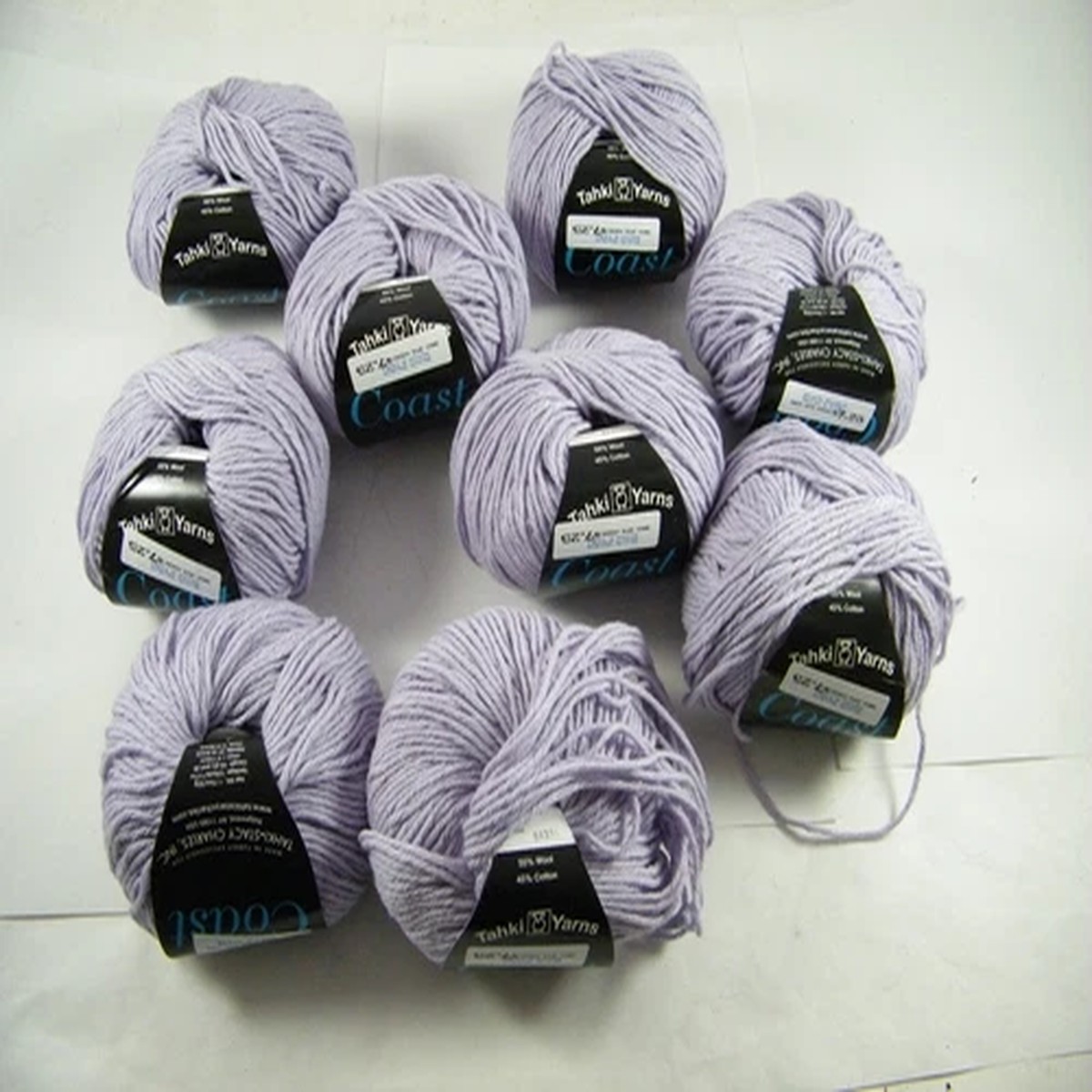TAHKI YARN COAST # 015 LAVENDER WOOL AND COTTON LOT OF 9 SKEINS 50 GM