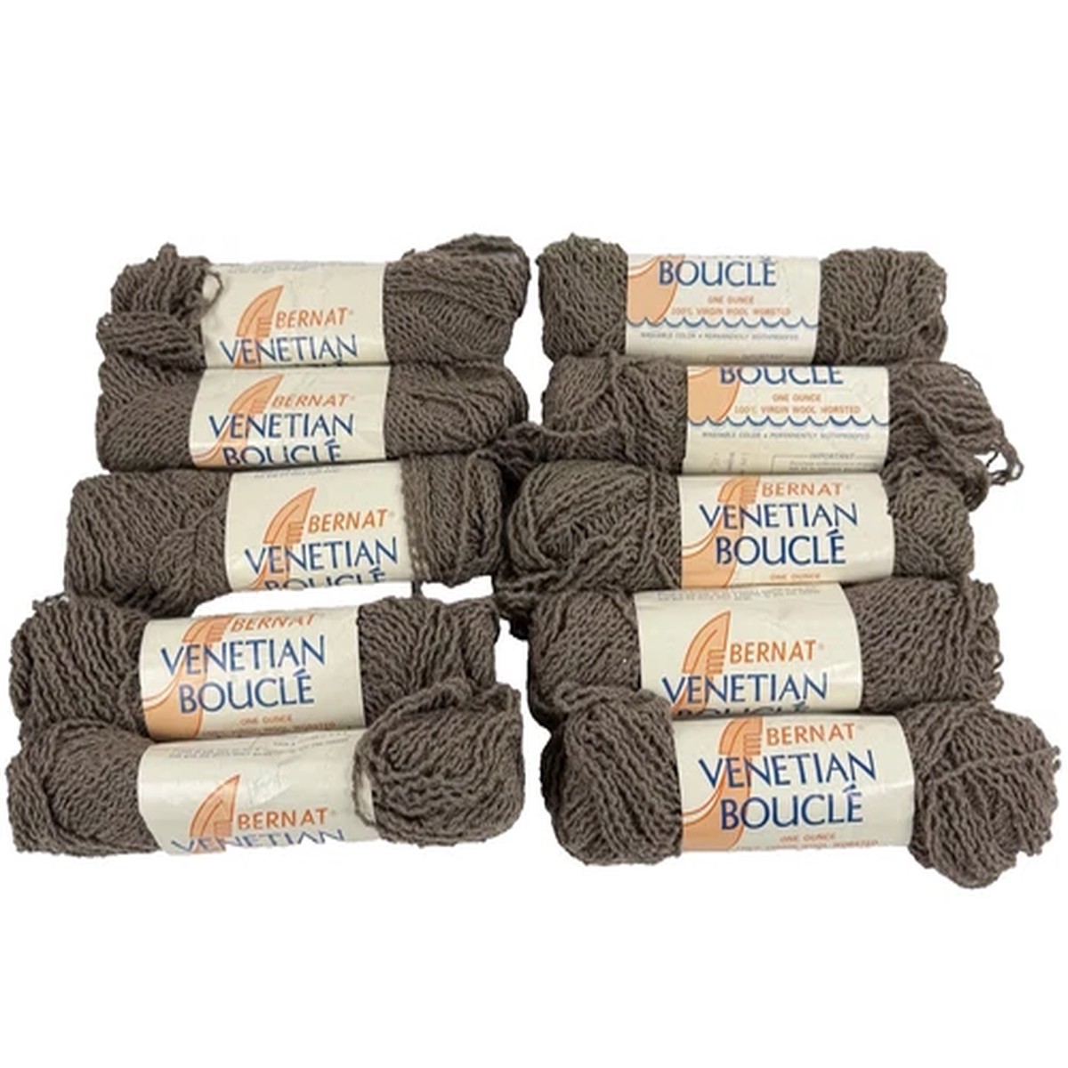 Vtg Bernat Venetian Boucl Yarn Lot Brown 13 Skeins 100% Virgin Wool Worsted USA