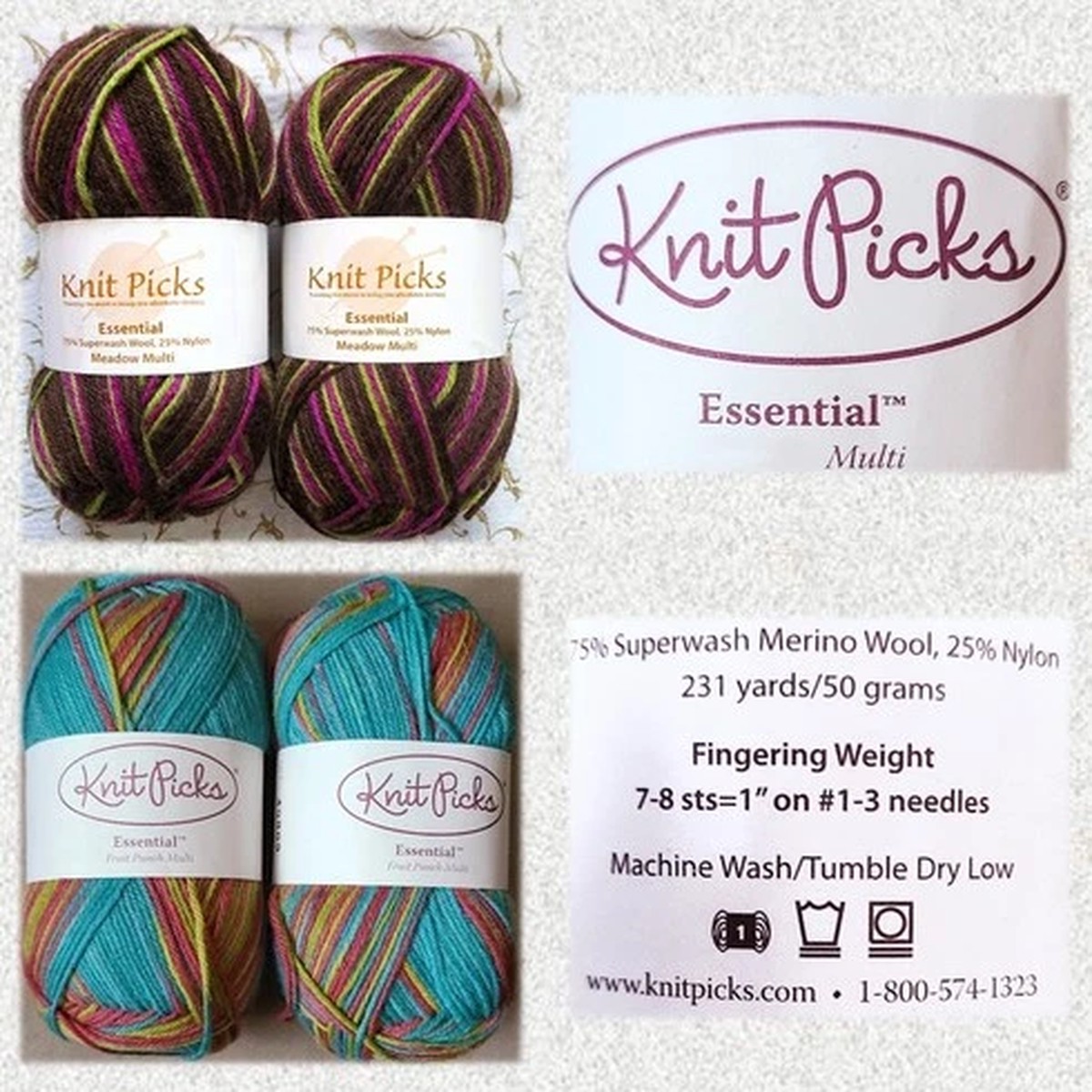 Essential Multi - Knit Picks (75% Superwash Merino Wool/25% Nylon) - 2 Colors
