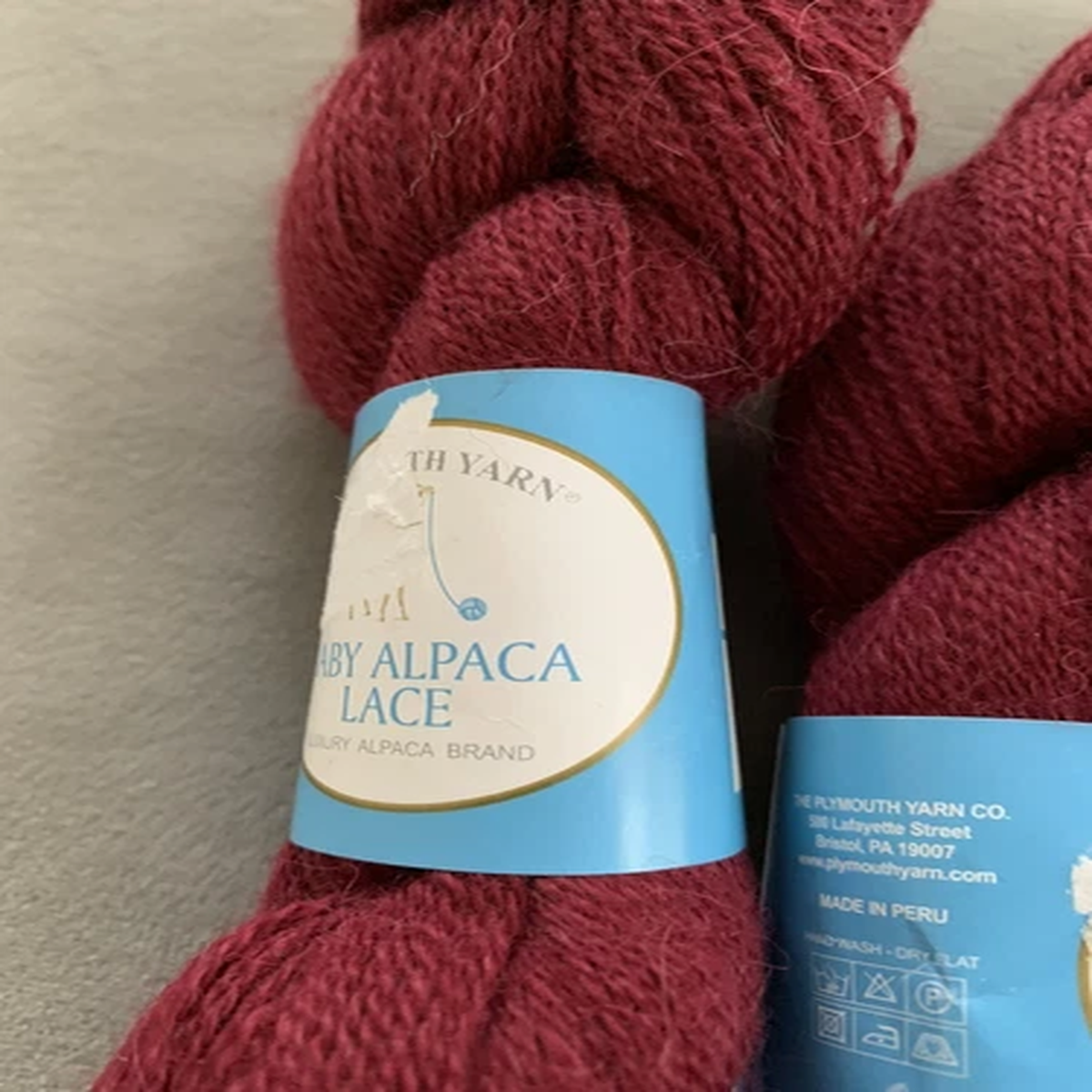Plymouth Yarn Baby Alpaca Lace Burgundy 2 skeins col 2020 lot 280