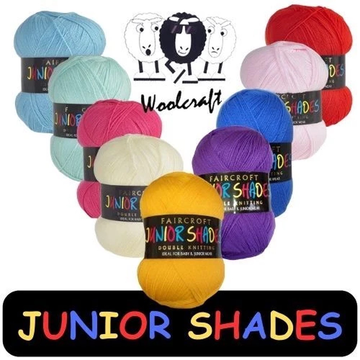 Woolcraft Faircroft Junior Shades DK Knitting Wool Yarn 500g Acrylic 20 Shades