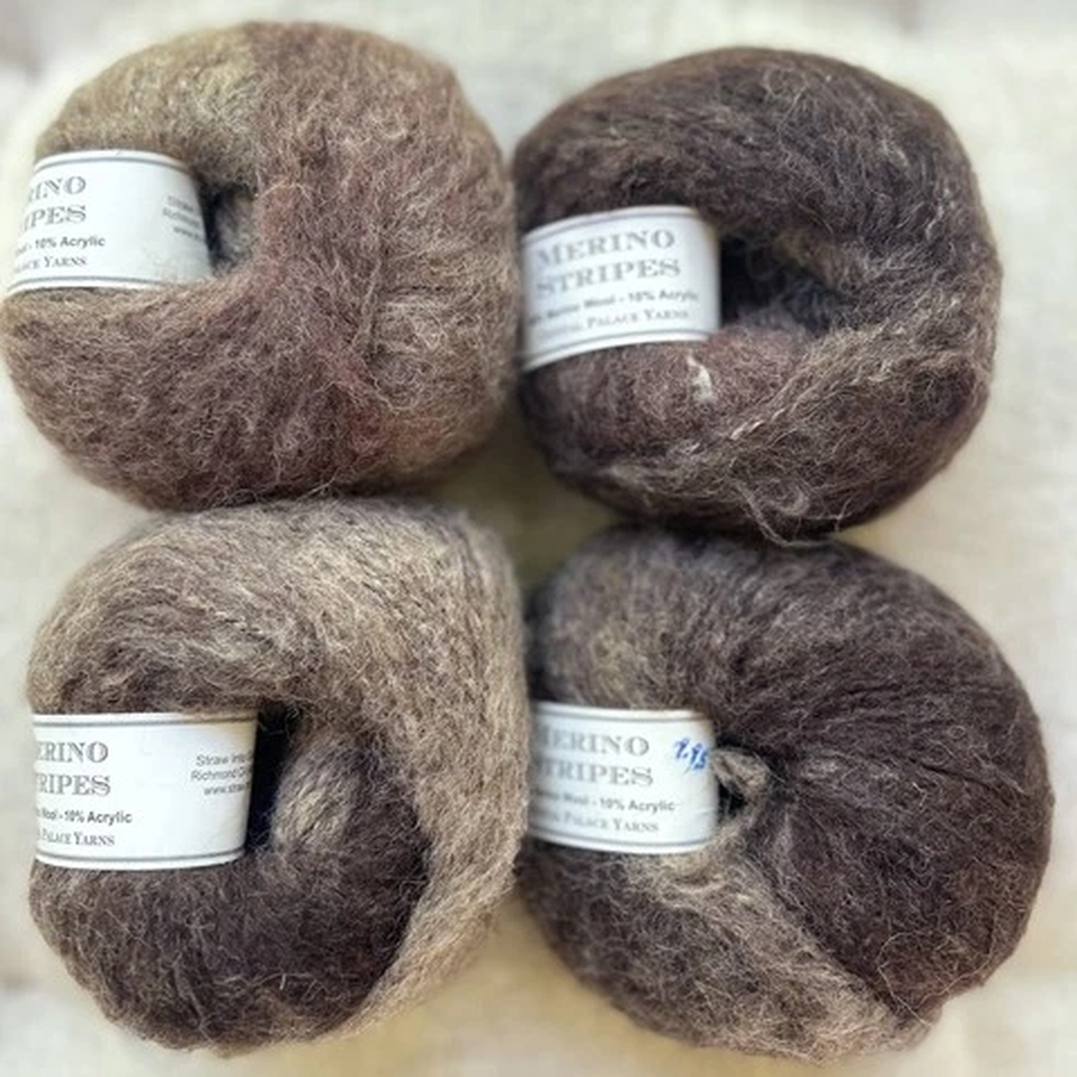 Lot of 4, Crystal Palace Yarns Merino Stripes #32 Brown, Cream