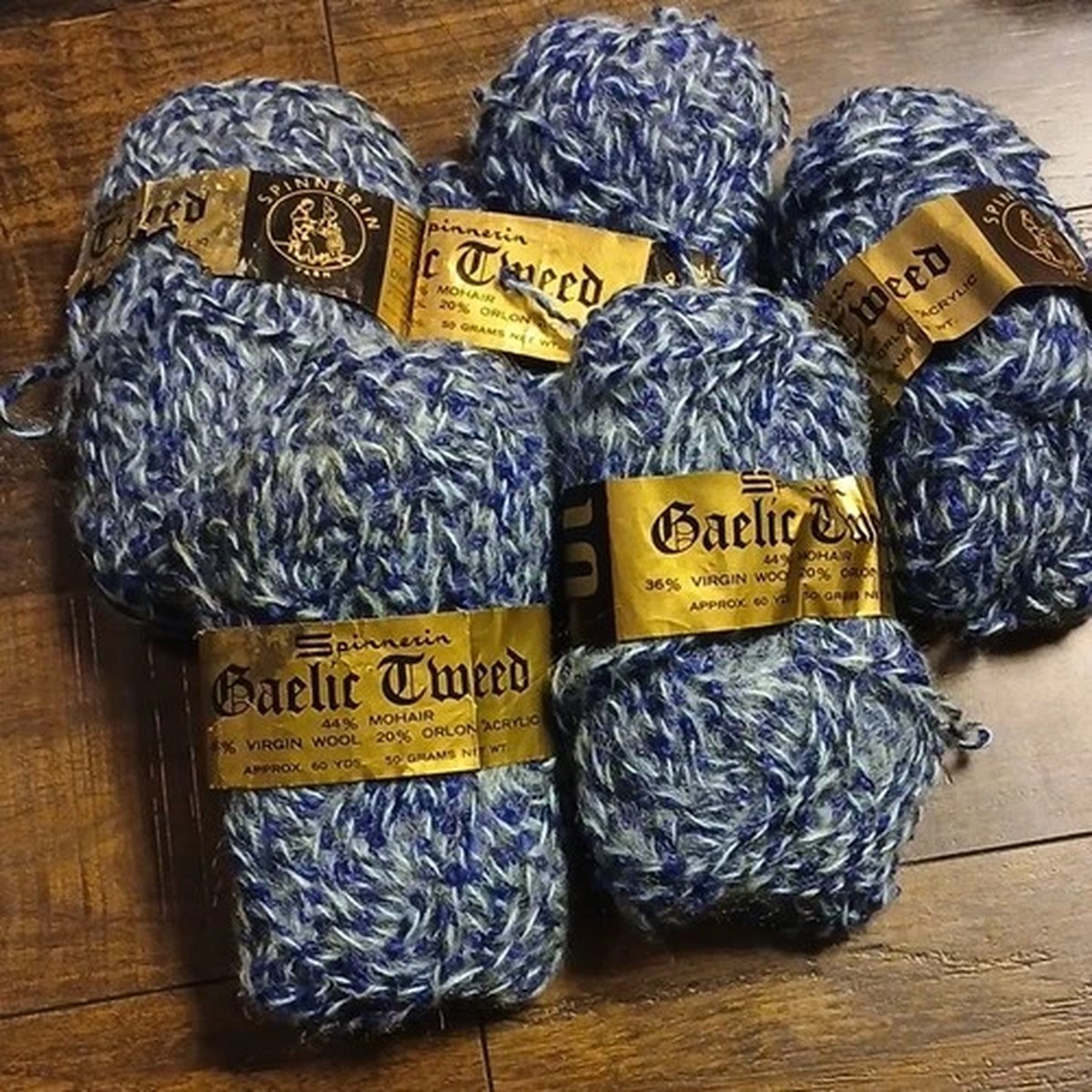 Vintage Spinnerin Gaelic Tweed Yarn Lot Blue Gray 50g Wool Mohair Orlon Acrylic
