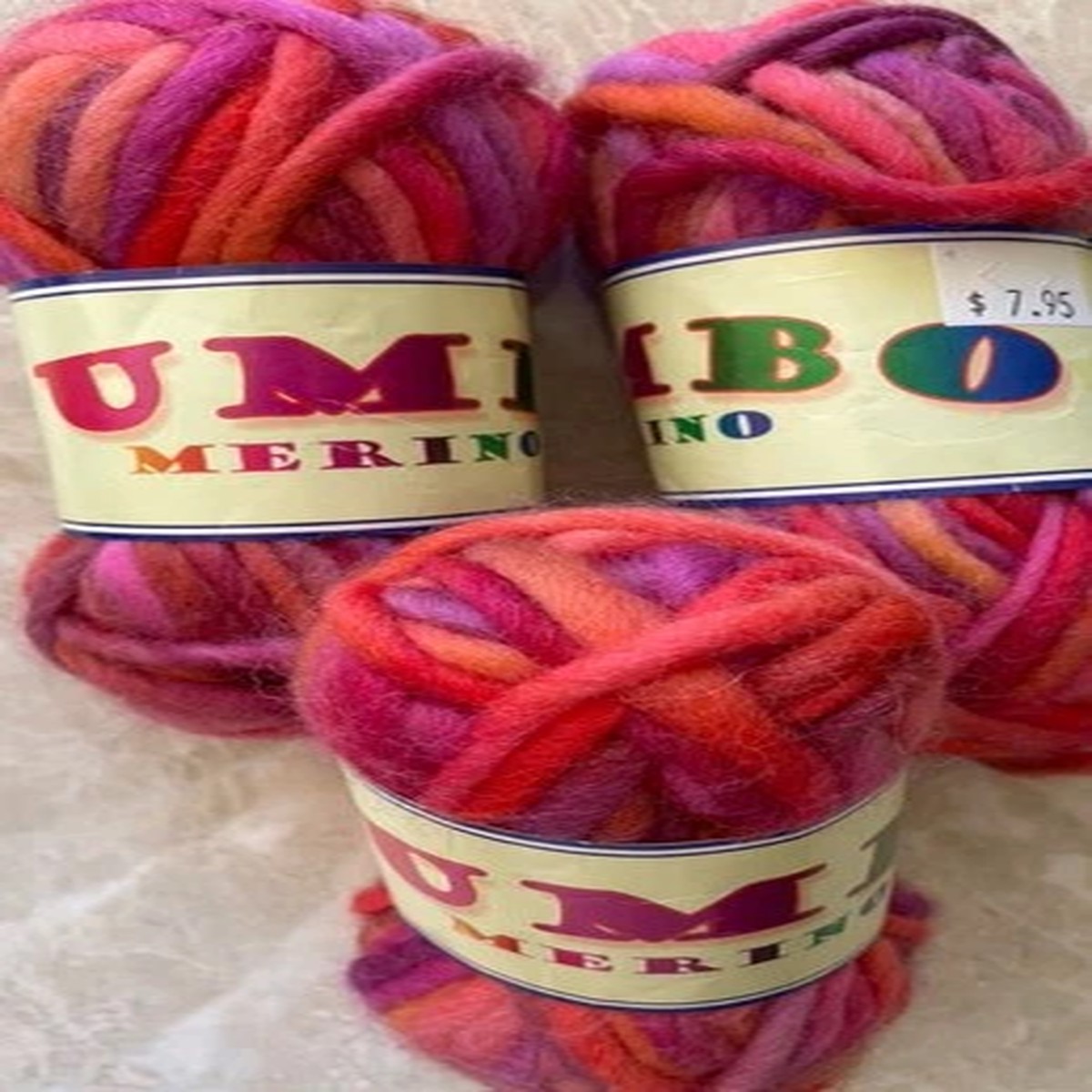 Lot of 3, Jumbo Merino Yarn, 100%Merino Wool, 30m, Multicolor: Pink, Orange, Red