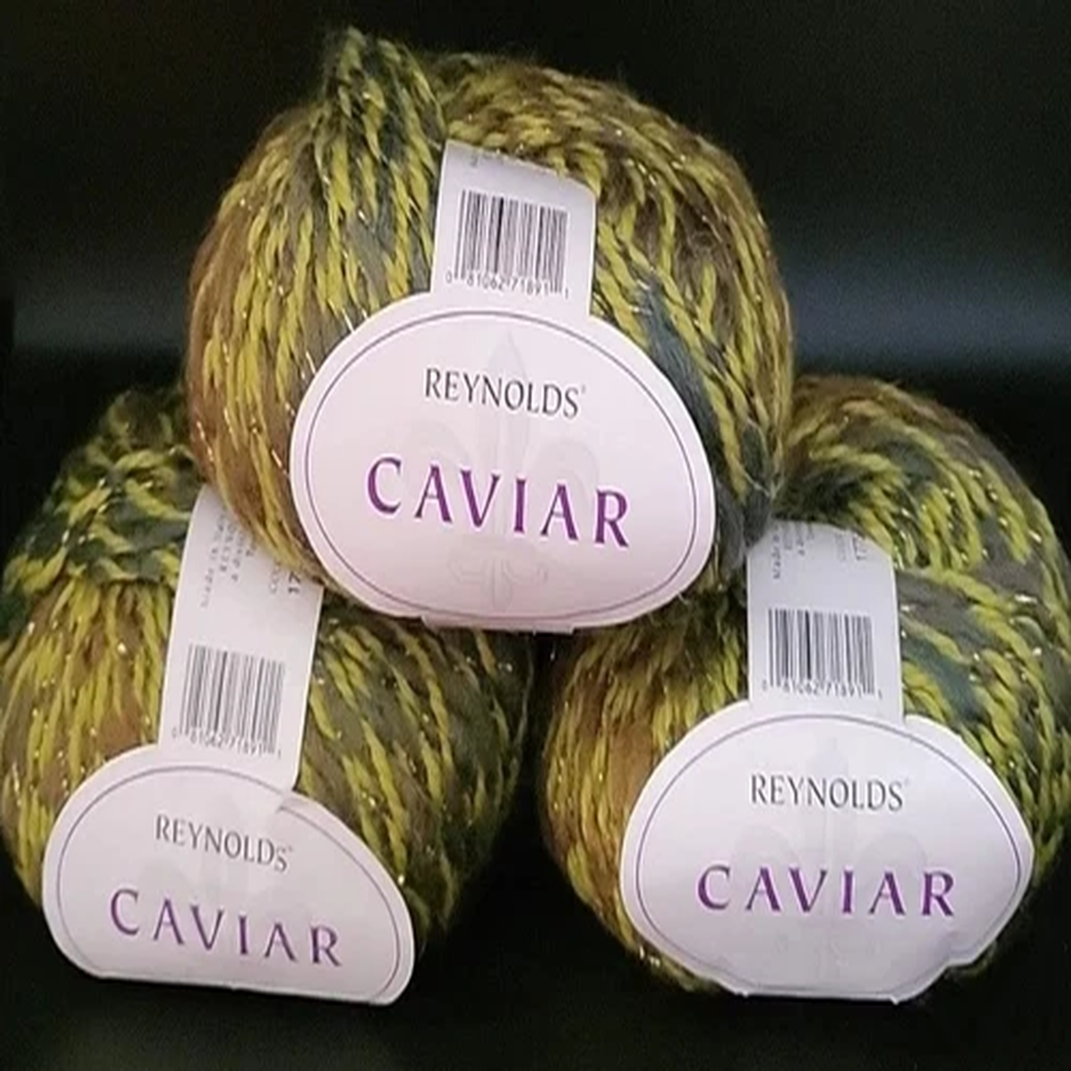 3 SKEINS/BALLS OF (DISCONTINUED) REYNOLDS CAVIAR YARN - COLOR #1775 GREEN