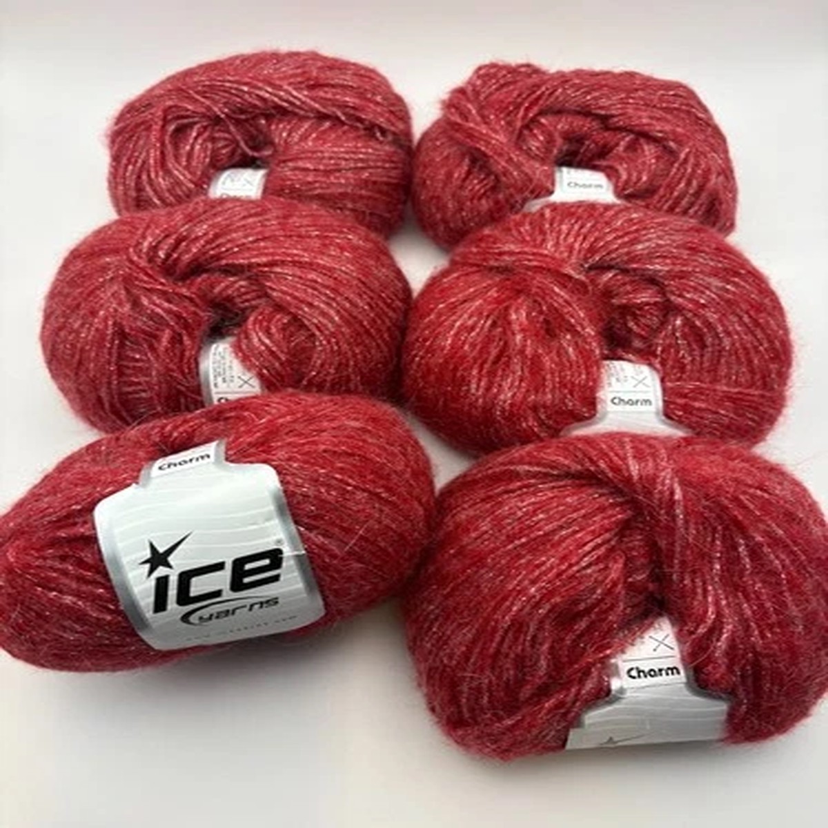 Lot of 6 ICE Yarns Charm Red DK SW Wool Mohair 50g 200m Silver Christmas Holiday